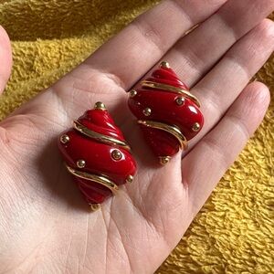 Vintage Kenneth Jay Lane Red Sea Clip on Earrings